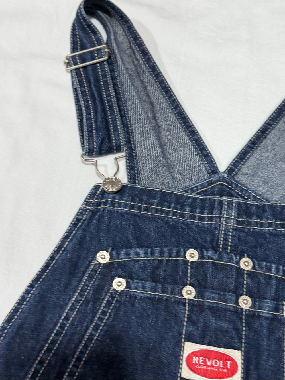 REVOLT Y2K “90s style Denim Overall Dress Medium Dark Wash Pinafore Jumper - Picture 5 of 13